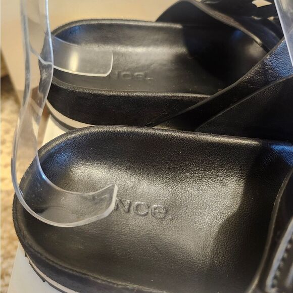 Vince. "Glyn" Black Leather/Suede Double Buckle Slide Sandals Sz.7 Ret. $250 - Picture 8 of 10